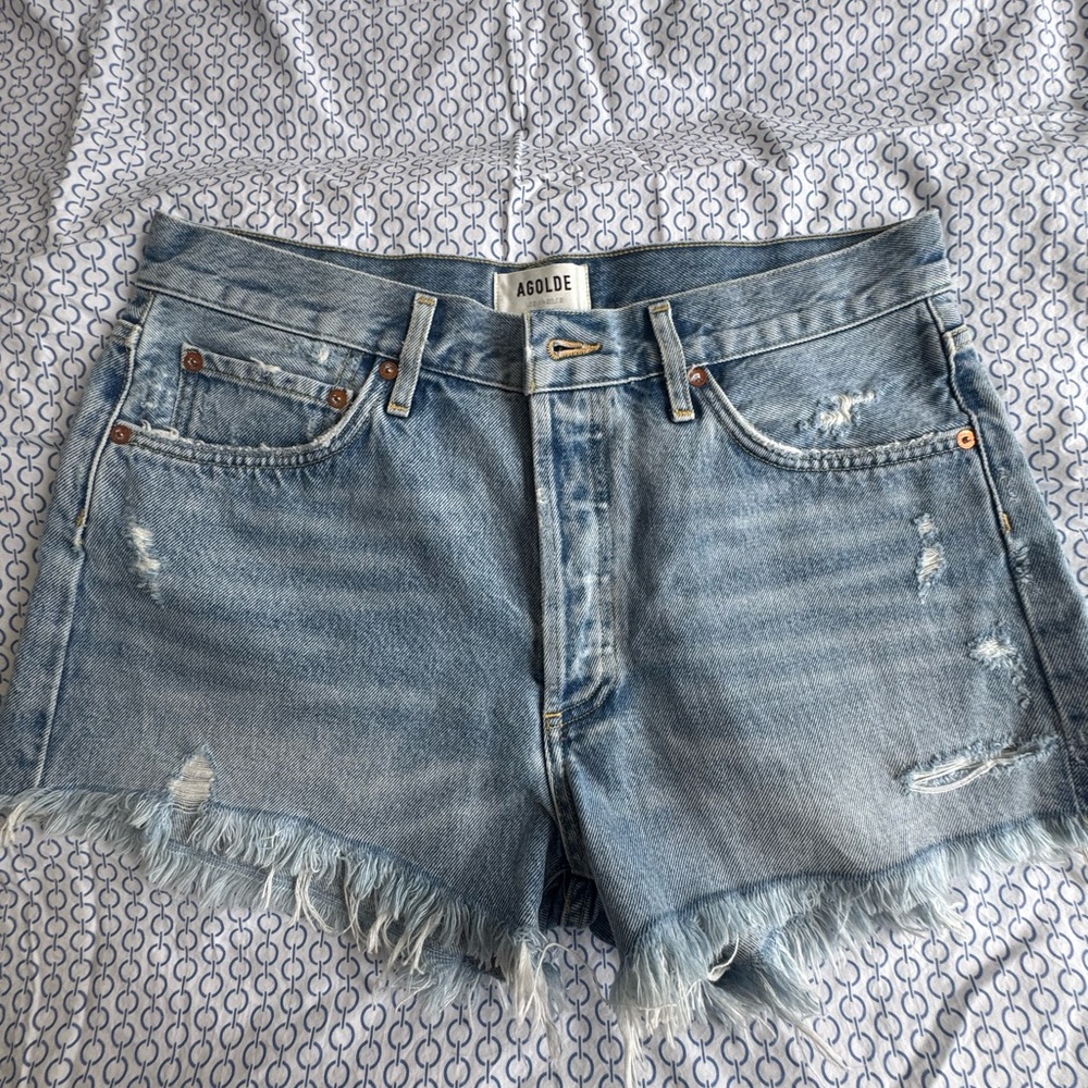 Agolde Light Blue Distressed Jean Shorts